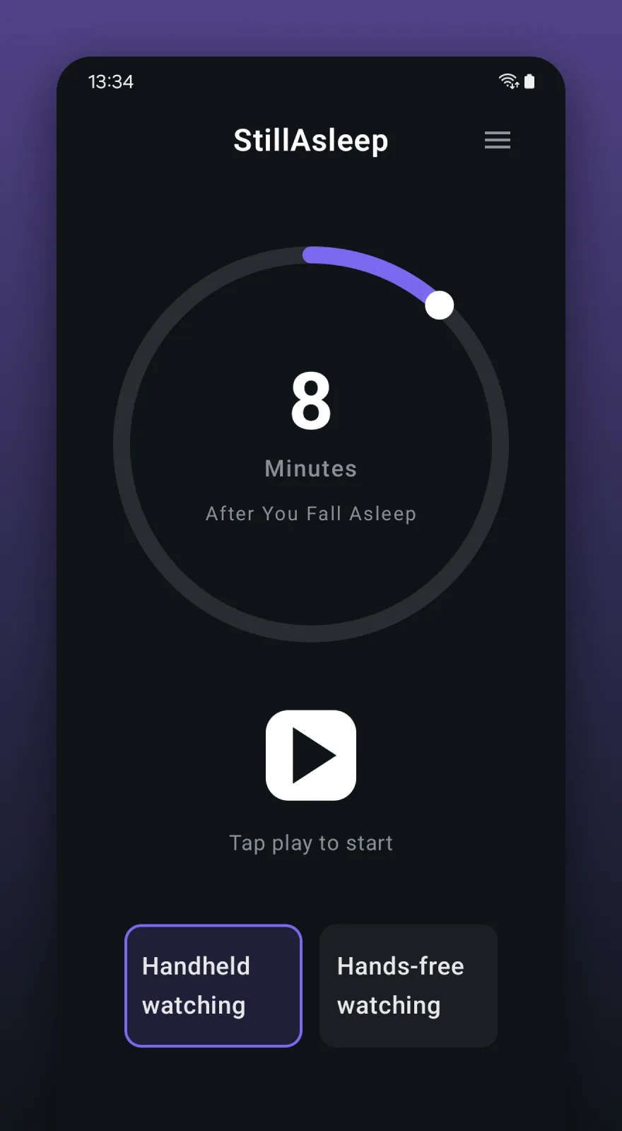 StillAsleep video sleep timer app — set 8 minutes, auto-stops YouTube when you fall asleep