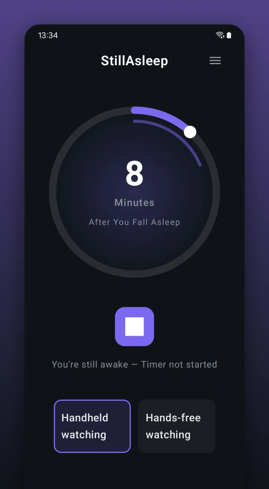 StillAsleep sleep detection active — timer waits until you actually fall asleep watching video